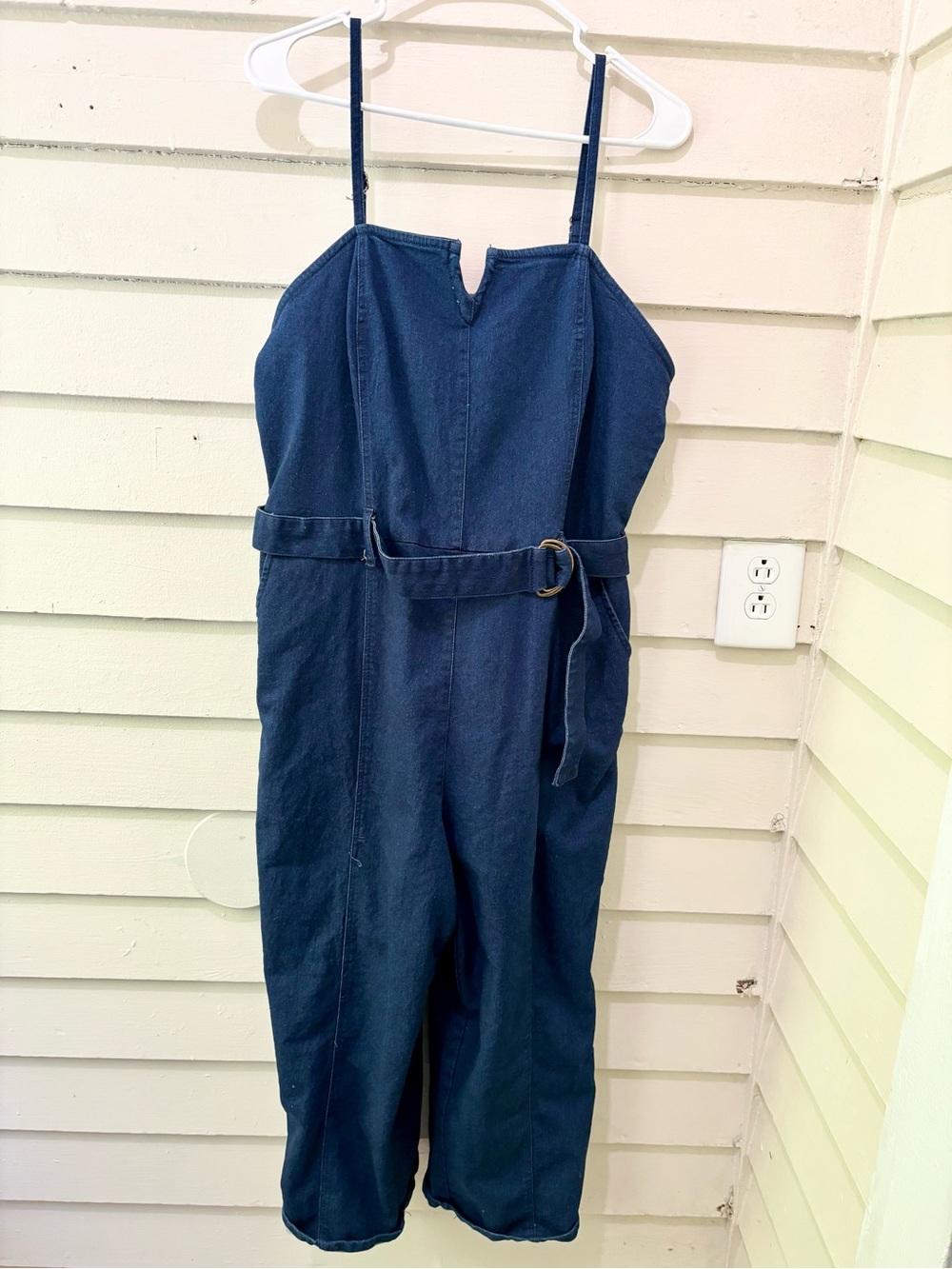 Derek Heart Plus Size Navy Blue Denim V Neck Sleeveless Belted Jumpsuit